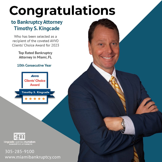 Miami Bankruptcy Attorney Timothy S. Kingcade Receives the Prestigious AVVO Clients’ Choice Award 2023 for the 10th Consecutive Year